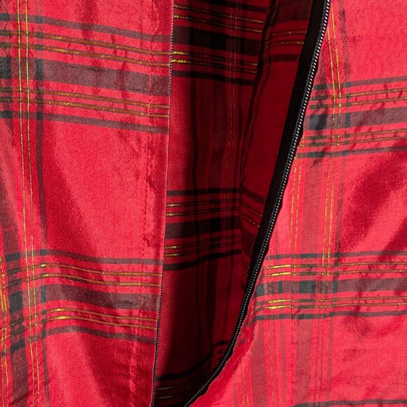 Coldwater Creek Women's Silk Red Gold Metallic Plaid Top Zip Front Petite Medium - Picture 15 of 16